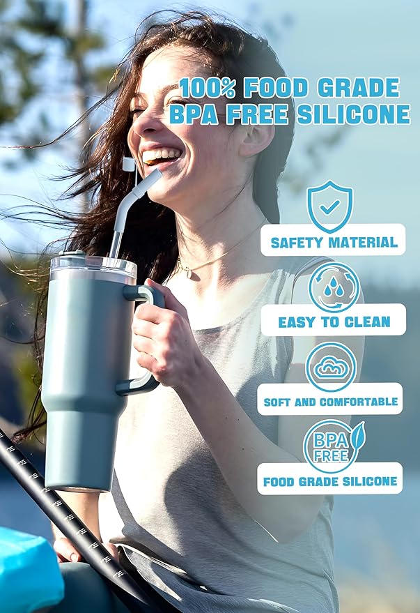 Doboli 6 Pack Reusable Drinking Long Straws with Silicone Tips,Compatible with Stanley 40 oz 30 oz Cup Tumbler,6 Clear Plastic Straws, 6 Silicone Tips, 2 Straw Cleaning Brush