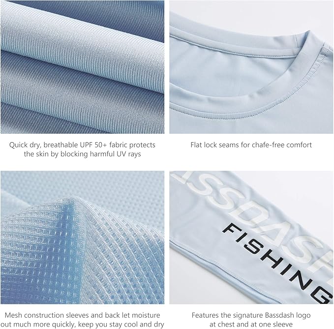 BASSDASH Fishing T Shirts for Men UV Sun Protection UPF 50+ Long Sleeve Tee T-Shirt