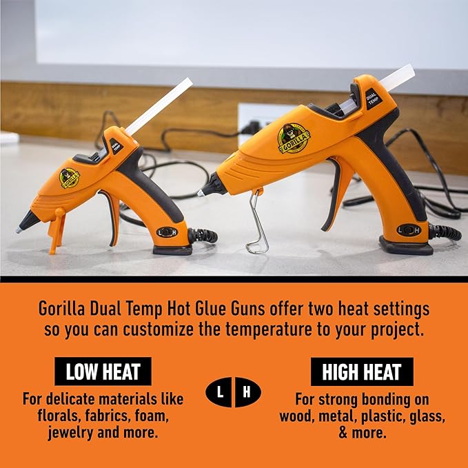 Gorilla Mini Hot Glue Gun Kit (Pack of 1 Mini Hot Glue Gun and 75 Sticks) - Dual Temp, Precision Nozzle, and Easy Squeeze Trigger