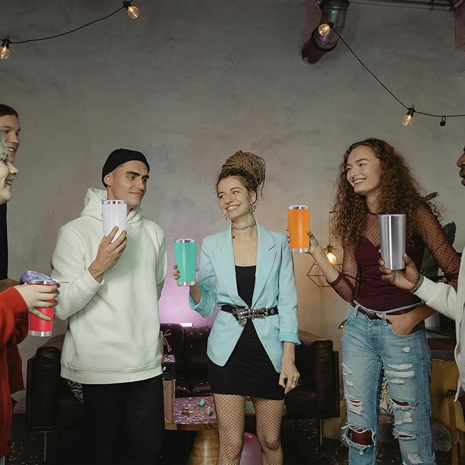 20oz Tumbler Bulk Stainless Steel Tumbler Cup with Lid Vacuum Insulated Double Wall Travel Mug, Durable Powder Coated Travel Coffee Tumbler Mug for Hot & Cold Drinks, Light Blue,12 Pack