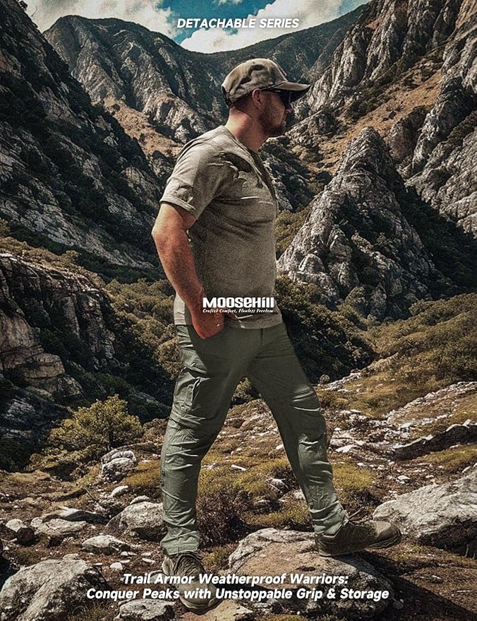Moosehill Men's-Hiking-Pants Convertible Quick-Dry Water-Resistant Lightweight Zip-Off Outdoor with 5 Deep Pockets