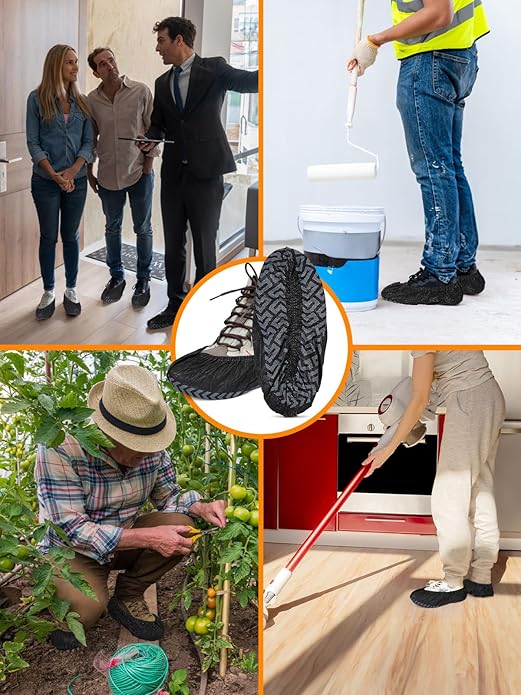 TOOSOFt Black Shoe Covers Disposable Non Slip 100 Pack (50 Pairs): Extra Large Non-Woven Fabric Booties for Shoes Covers for Indoors Reusable,Breathable, Waterproof - Fits Up to Size 14 US Men