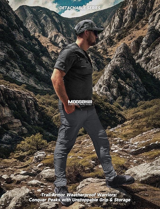 Moosehill Men's-Hiking-Pants Convertible Quick-Dry Water-Resistant Lightweight Zip-Off Outdoor with 5 Deep Pockets