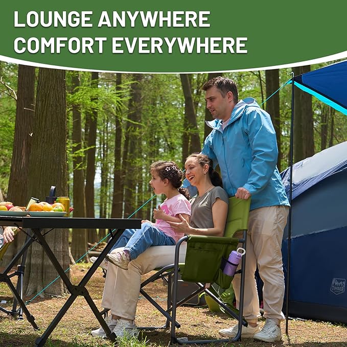 Timber Ridge XXL Director’s Chair – Heavy Duty Folding Chair with Side Table, 500 lb Capacity, Extra Wide Padded Seat for Camping, Sports, Beach, Patio, and Outdoor Use, Green