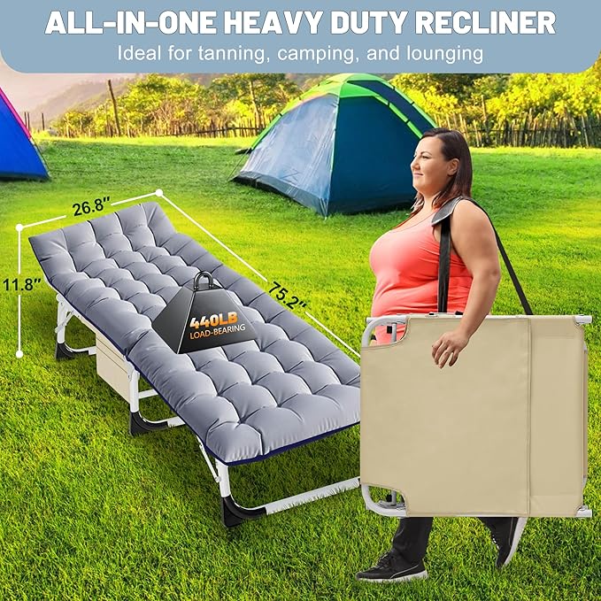 Slsy Folding Camping Cot for Adults with Pad, Padded Portable Sleeping Cots, Camp Bed with Carry Bag for Outdoor Travel, Beach, Hiking