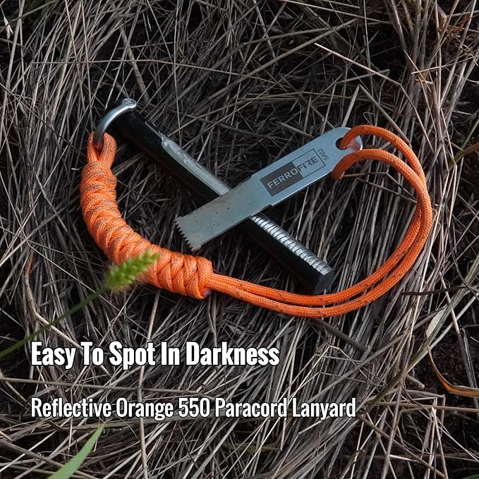 Classic Heavy-Duty Super-Duty Ferro Rod Fire Starter with Premium Ferrocerium Rod Superb Carbon Alloy Steel Striker 550 Paracord Lanyard Handle for Camping Emergency Survival Hiking BBQ EDC