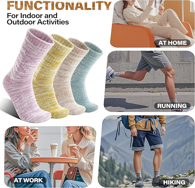 Anlisim Merino Wool Warm Boot Hiking Socks Thermal Extra Thick Winter Cozy Crew Comfy Cushioning Work Women Men Socks 4 Pairs