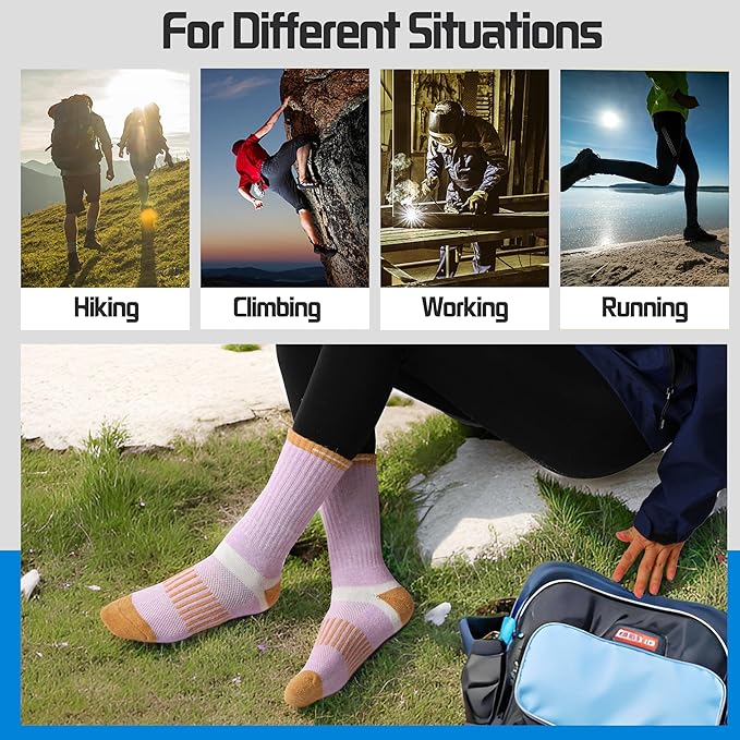 5 Pairs Merino Wool Hiking Socks Warm Thermal Winter Cozy Cushioned Moisture Wicking Socks for Women & Men