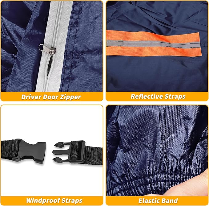 Universal Car Cover Waterproof All Weather 190T-PU, UV Sun Rain Protection, Fits for Sedan Length 178"-186", with Left Side Zipper, Navy Blue