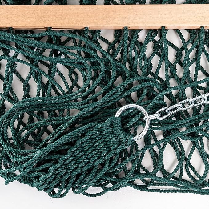 Castaway Living 13 ft. Double Traditional Hand Woven Green Polyester Rope Hammock – 2-Person, 450 lb Capacity, Free Extension Chains & Tree Hooks, Designed in The USA