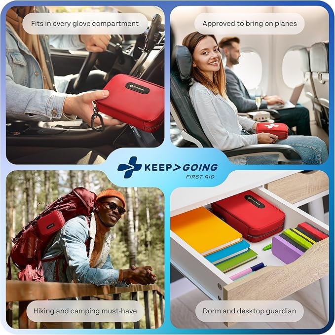 KeepGoing Travel First Aid Kit for Car, Home, Hiking, Camping and Outdoor Emergencies - First Aid Kit Travel Size TSA-Approved