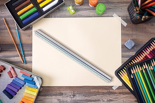 Better Office Products Triangular Ruler, 12 inch Metal Ruler, Triple Sided Color Coded, Imperial Scale Measurements, Drafting Ruler, Architect Ruler (2 Pack)