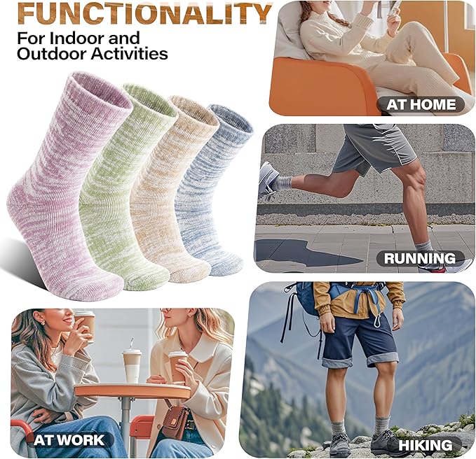 Anlisim Merino Wool Warm Boot Hiking Socks Thermal Extra Thick Winter Cozy Crew Comfy Cushioning Work Women Men Socks 4 Pairs