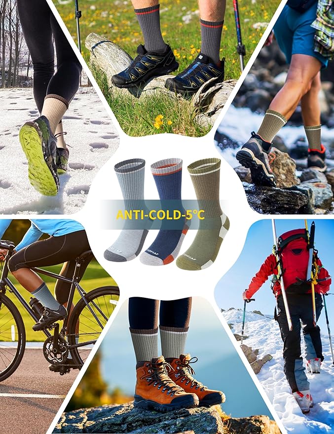 Wool Hiking Socks for Men - Women Lightweight Crew Merino Wool Socks with Cushion for Camping Hunting Work,4 pack