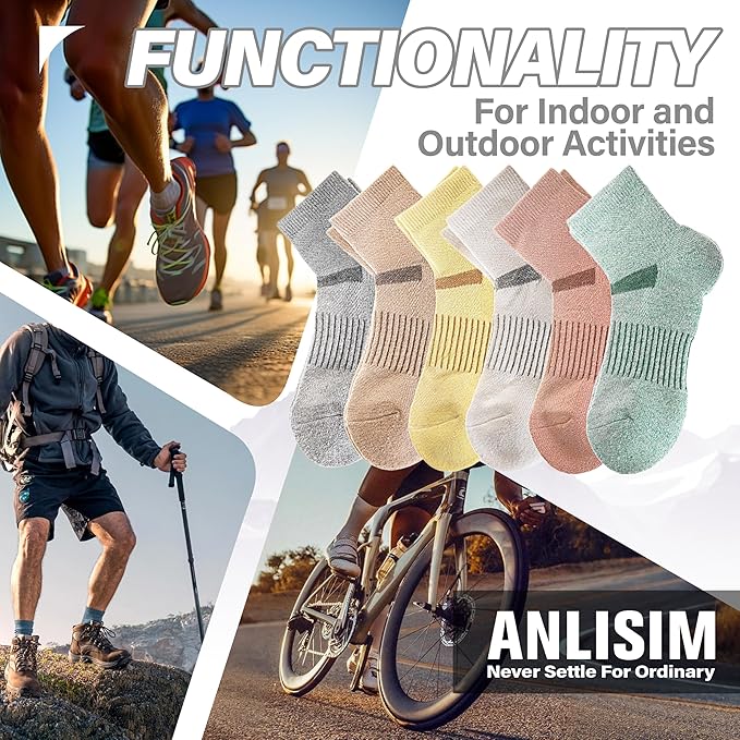 6 Pairs Merino Wool Ankle Running Hiking Socks Compression Support Breathable Thick Cushion No Show Socks for Women Men