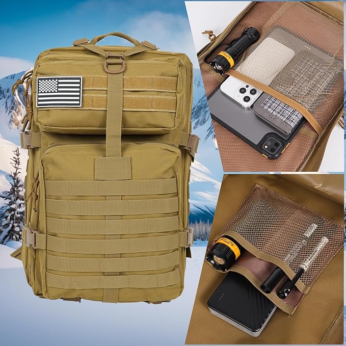 50L Large Military Tactical Backpack Molle Army Assault Pack for Travel Camping Hiking Fishing Backpack for men (khaki)