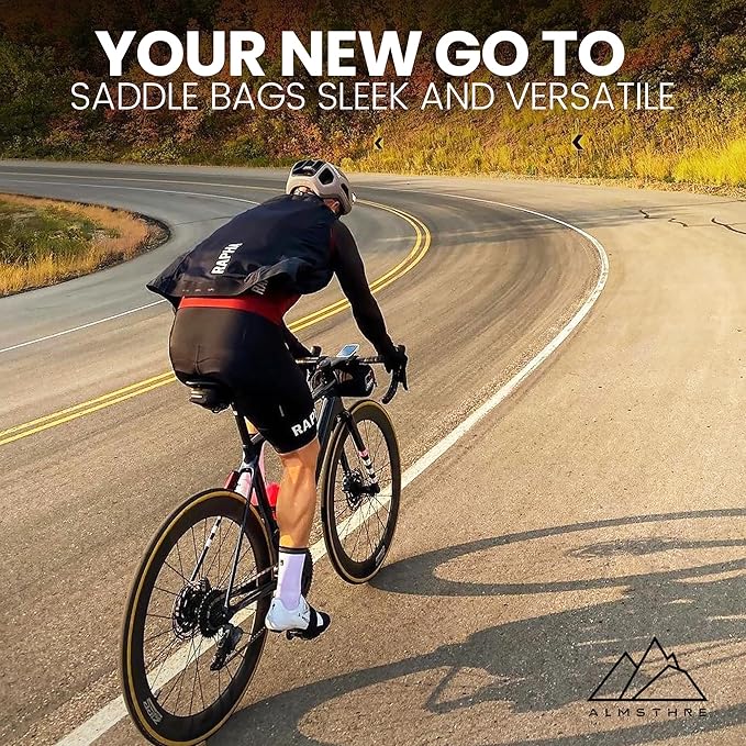 ALMSTHRE Signature Bike Saddle Bag – Midnight Black | 0.5L Bike Seat Bag (3" x 5.25" x 2") | Water-Resistant Ripstop, Waterproof Zipper, Internal Pocket | Durable Under Seat Storage