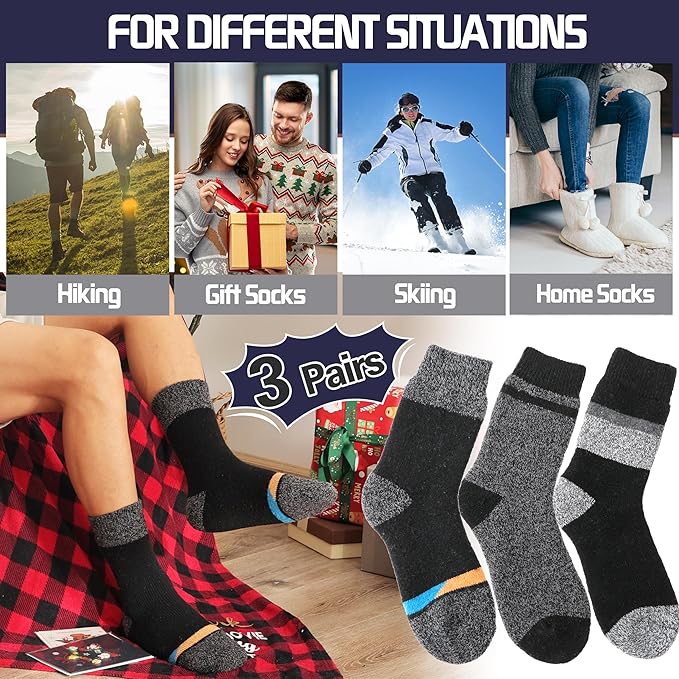 MOGGEI 3 Pairs Thermal Winter Socks for Women & Men Thick Extra Warm Insulated Ski Boot Socks for Cold Weather