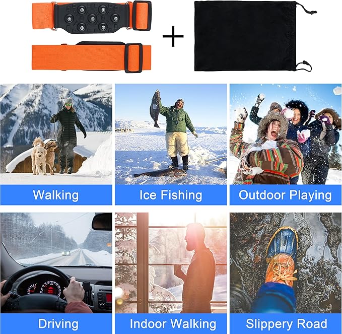 Mid-Sole Ice Cleats for Shoes and Boots Non Slip Ice Shoes Gripper Crampons for Hiking Boots Women Men Outdoor Indoor Traction Cleat Walking on Snow Winter Ice Fishing Gear