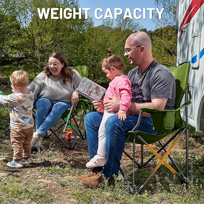 TIMBER RIDGE Oversized Folding Camping Chair for Adults, Support 550 LBS Heavy Duty with Cup Holder Side Pocket for Camp, Lawn, Picnic, Green, 2 Pack