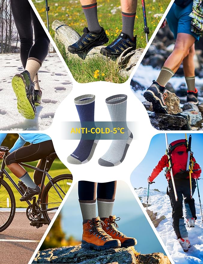 Wool Hiking Socks for Men - Women Lightweight Crew Merino Wool Socks with Cushion for Camping Hunting Work,4 pack