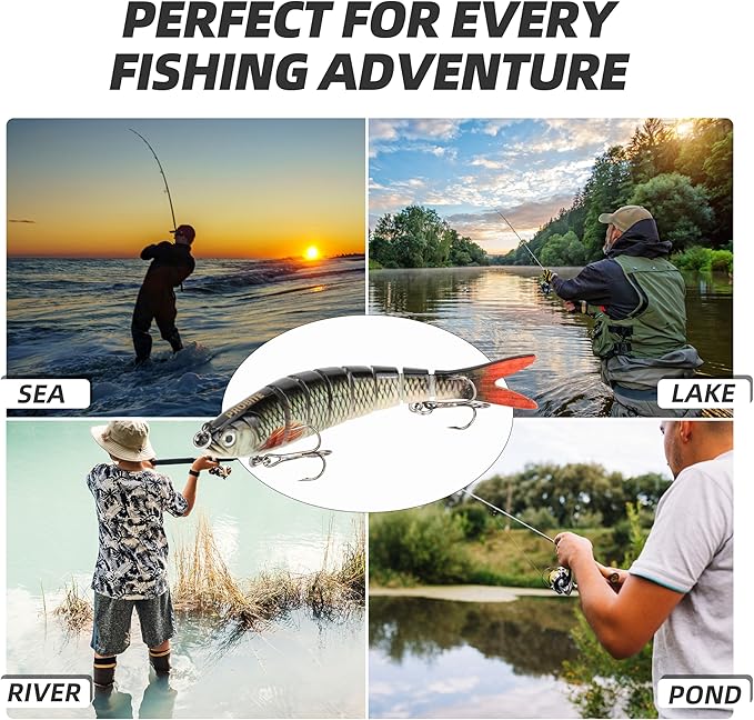 5PCS Lifelike Fishing Lures – Multi-Jointed Swimbait for Bass, Trout, Crappie, Walleye, Pike, Realistic Action with 3D Fish Eyes and Sharp Hooks, Perfect for Fishing Kits in Saltwater & Freshwater