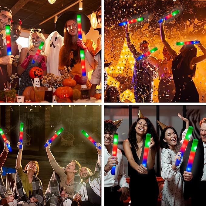 JOYIN 24 PCS LED Light Up Foam Sticks, Glow Sticks Party Favors Bulk with 3 Modes Color Flashing Glow Party Supplies for Halloween, Spooky Celebrations, Wedding, Camping, Birthday, Raves, Carnival