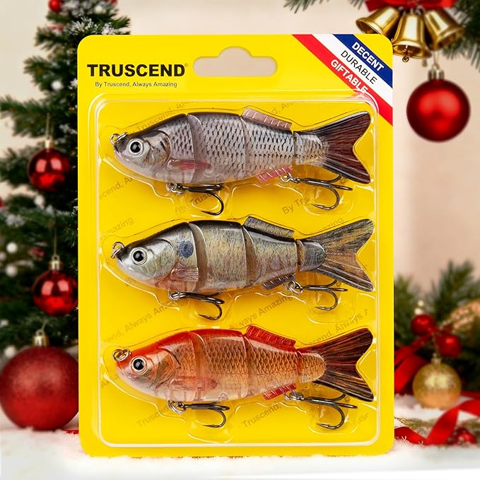 TRUSCEND Easy Catch Swimmax, Magic Noisy Turbulent Wiggling and Vibrating Actions for More Bites, Segmented Swimbait Jointed by Dyneema Strongest Fiber, Lifelike Fishing Lures for Relax Family Fishing