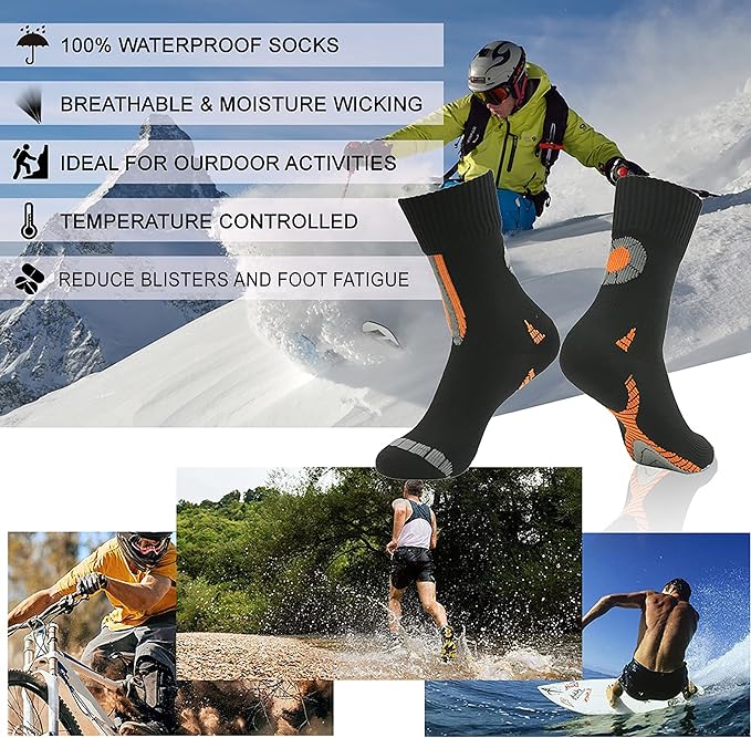 RANDY SUN Waterproof Socks, Unisex Hiking Wading Trail Running Kayaking Crew Socks