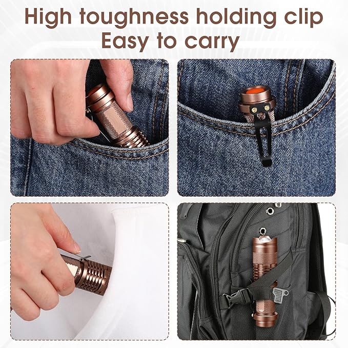 Fumete 20 Pieces LED Flashlight Mini 3 Mode Tactical Torch Small Water Resistant Pocket Flash Light Adjustable Focus Light Pen for Men, Father, Indoor Outdoor Hiking(Brown)