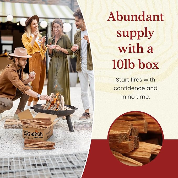 Fatwood Fire Starter Sticks 10 lbs | Premium Resin-Rich Pine Firewood | Fire Stick Ideal for Campfires, Fireplaces, Bonfires | Easy Fire Start with 2 Sticks | Camping Essentials | Comficove