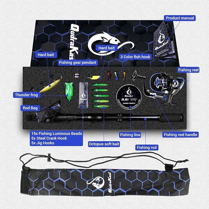 Fishing Rod and Reel Combos, Unique Design with X-Warping Painting, Carbon Fiber Telescopic Fishing Rod with Reel Combo Kit with Tackle Box, Best Gift for Fishing Beginner and Angler