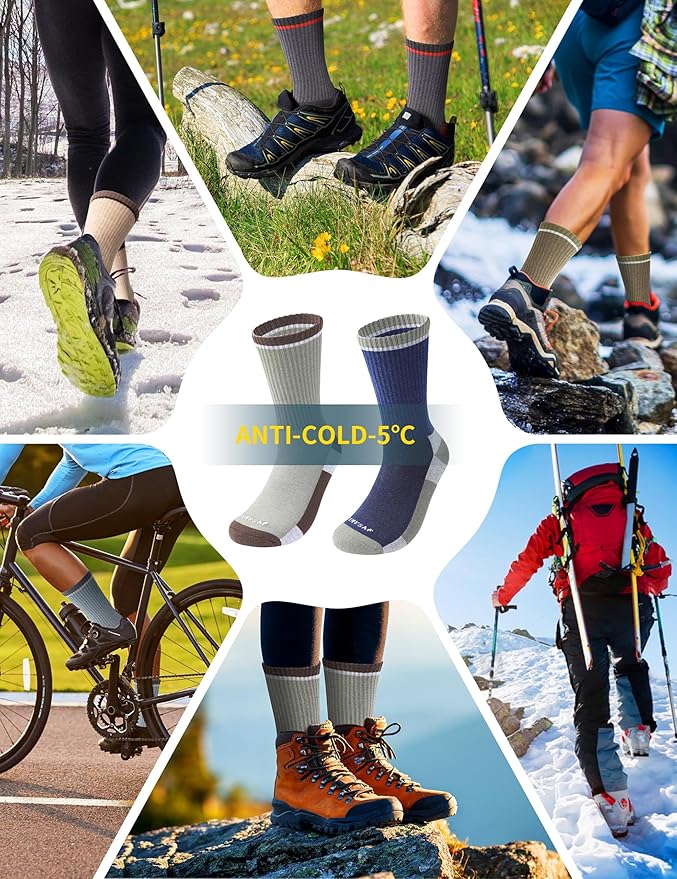 Wool Hiking Socks for Men - Women Lightweight Crew Merino Wool Socks with Cushion for Camping Hunting Work,4 pack