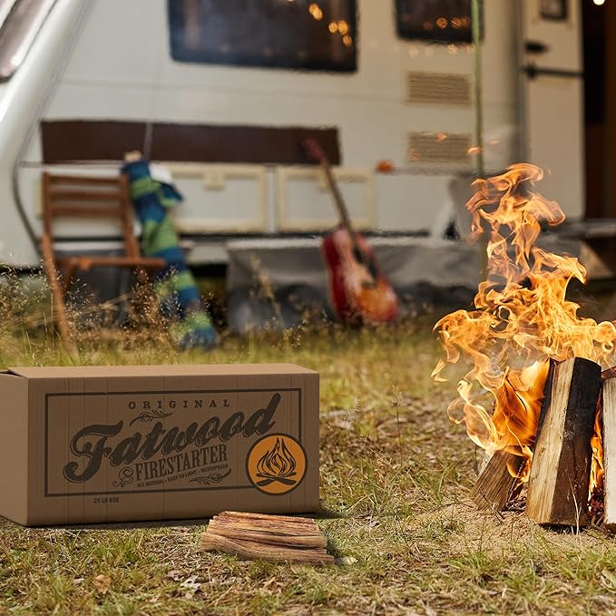 Fatwood Fire Starter Sticks 25lb Box - Indoor or Outdoor All Natural Pine Fire Starters for Campfires, Fireplace, Firepit, Wood Stove, or BBQ Grill - Kindling Wood Firewood Lighter by Pure Garden