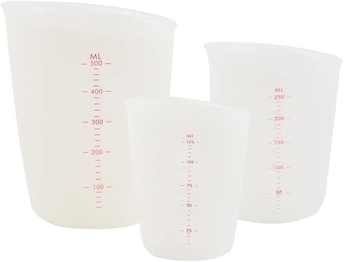 3 PCS Silicone Flexible Measuring Cups,Melting Cups for Epoxy Resin,Butter,Chocolate and More,Squeeze and Pour Silicone Measuring Cup with Marking Ounce/ML