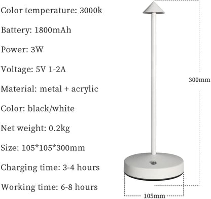 2 PACK Cordless Lamps,Battery Rechargeable Table Lamp,Portable Lamps,2 Level Brightness Dimmable Night Light,Minimalist Design,Cordless Table Lamps for Living Room/Restaurant/Couple Dinne(White)