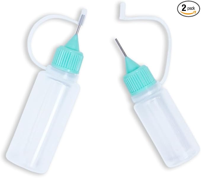 Craftelier - Kit of 2 Precision Tip Bottles with Metal Applicator and Shut-off Nozzle | Needle Dropper Bottles for Applying Adhesives or Paints - 2 Sizes (8 and 9 cm)