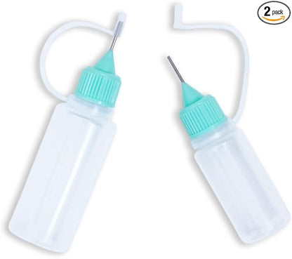 Craftelier - Kit of 2 Precision Tip Bottles with Metal Applicator and Shut-off Nozzle | Needle Dropper Bottles for Applying Adhesives or Paints - 2 Sizes (8 and 9 cm)