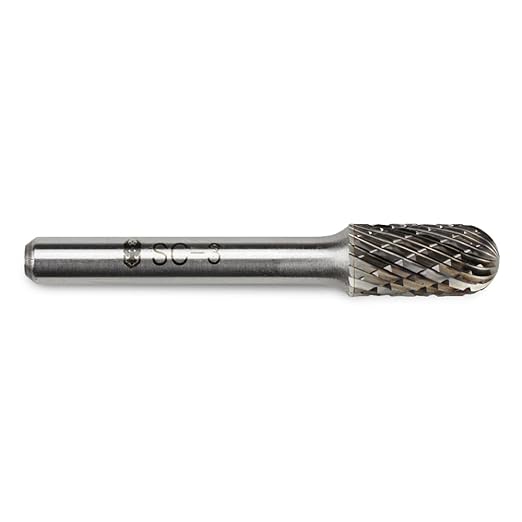 BHA Cylinder Radius End Tungsten Carbide Burr Die Grinder Rotary Tool Bit for Metal Contouring and Deburring, Double Cut With 1/4" Shank (SC-3: 3/8" Cut Diameter x 3/4" Length)