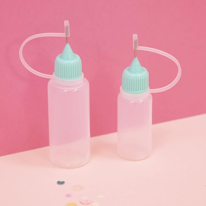 Craftelier - Kit of 2 Precision Tip Bottles with Metal Applicator and Shut-off Nozzle | Needle Dropper Bottles for Applying Adhesives or Paints - 2 Sizes (8 and 9 cm)