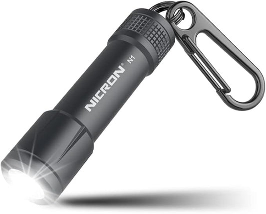 NICRON EDC Keychain Flashlight N1 Mini LED Light with AAA Battery, Portable Mini Light IPX7 Waterproof Build for Outdoor Camping etc (Grey)