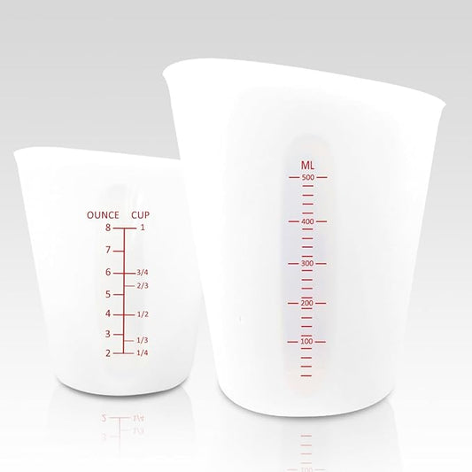 Silicone Measuring Cups, Demorex Silicone Reusable Mixing Pouring Measure Cups, Melt Stir Squeeze & Pour Measuring Cups for Epoxy Resin Casting Moulds Cups 2Pack 500ml(16oz)/250ml(8oz)