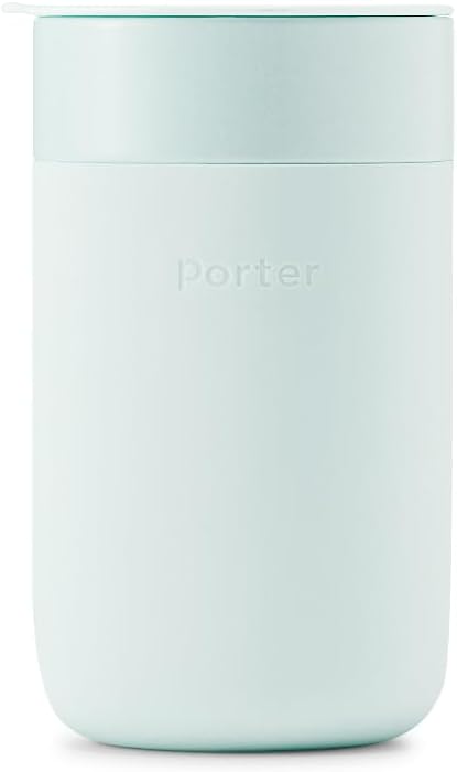W&P Porter Ceramic Mug w/ Protective Silicone Sleeve, Mint 16 Ounces | On-the-Go | No Seal Tight | Reusable Cup for Coffee or Tea | Portable | Dishwasher Safe
