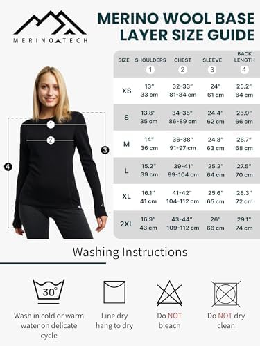 Merino.tech Merino Wool Base Layer Women - 100% Merino Wool Heavyweight, Midweight, Lite Long Sleeve Thermal Shirt and Socks