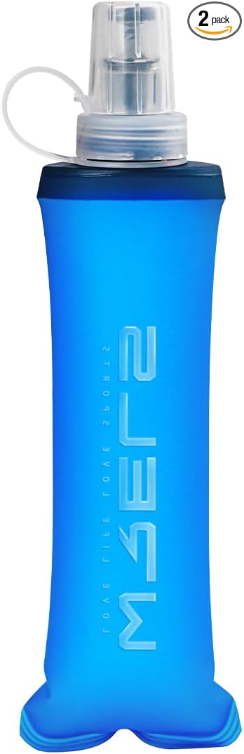 TPU Collapsible Soft Flask,Lightweight PBA Free Folding Running Water Bottles,Leakproof Durable Hydration Flask for Outdoors (250ml/8.45oz-Dark Blue)