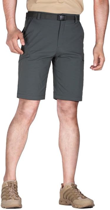 FREE SOLDIER Men's Outdoor Convertible Hiking Pants with Belt Lightweight Quick Dry Tactical Cargo Pants Nylon Spandex