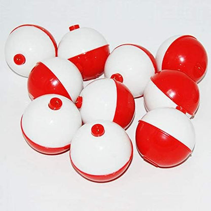 50Pcs Fishing Bobbers Floats,1 inch Hard ABS Bobber for Fishing Snap-on Round Fishing Floats Red and White Fishing Bobbers Bobs Fishing Party Decorations