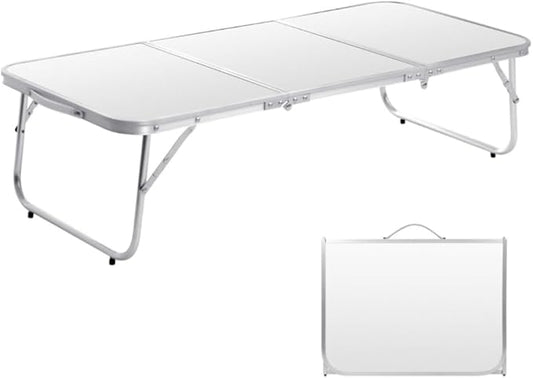 Small Camping Table 35.2 inch Folding Picnic Table Foldable Low Camp Table Portable Short Aluminum Outdoor Floor Short Beach BBQ White 35.2×15.7 inch