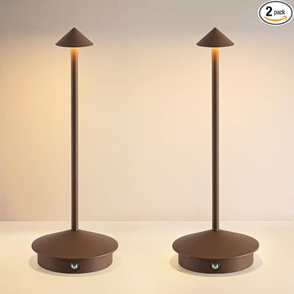 EJQ 2 Pack LED Rechargeable Cordless Table Lamps,Portable Outdoor 5000mAh Battery Operated Table Light Touch Control 3 Color Dimmable for Patio/Cofee/Restaurant/Camping/Dining/Bedroom-Brown