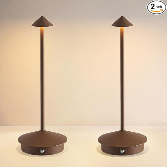 EJQ 2 Pack LED Rechargeable Cordless Table Lamps,Portable Outdoor 5000mAh Battery Operated Table Light Touch Control 3 Color Dimmable for Patio/Cofee/Restaurant/Camping/Dining/Bedroom-Brown